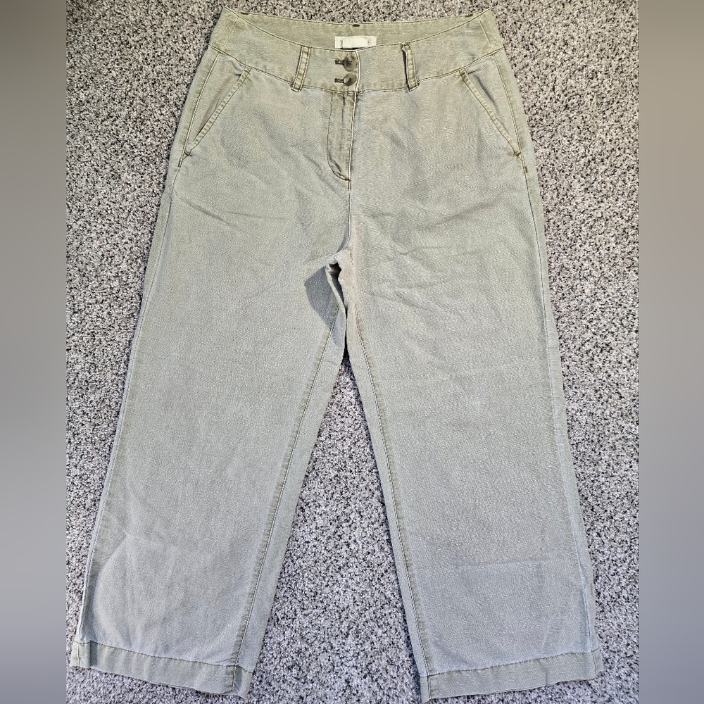 Treasure & Bond "Washed Out Green" Wide Leg Linen Capri Pants Size 4 EUC